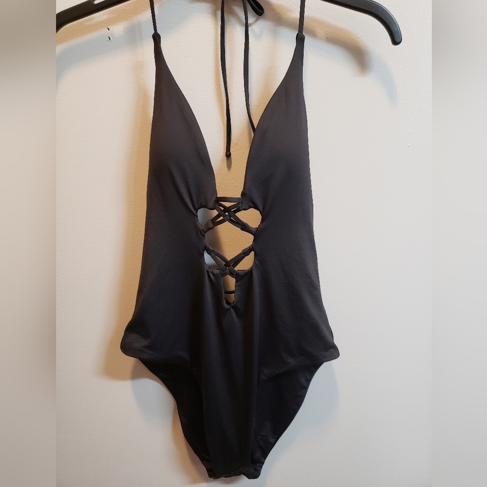 Isabella Rose NWT Black Halter Swimsuit with Cut-outs